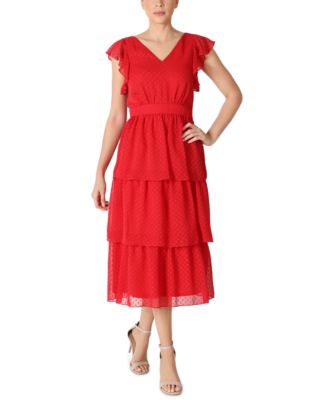 julia jordan - Flutter-Sleeve Chiffon Midi Dress