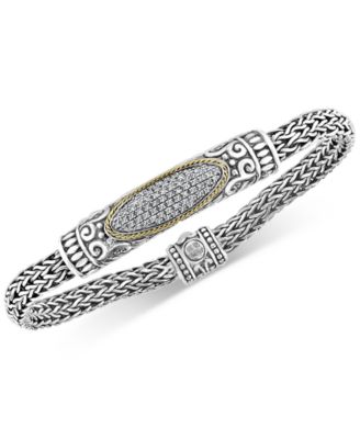 EFFY Collection - Diamond Cluster Woven Link Bracelet (1/3 ct. t.w.) in Sterling Silver & 18k Gold