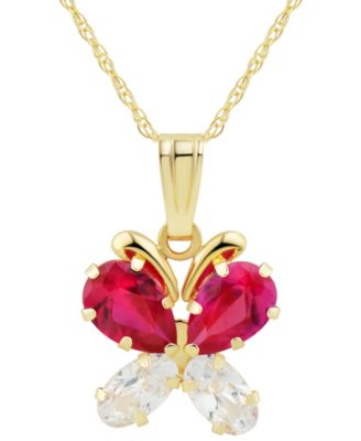 Macy's - Lab-Grown Ruby (1 ct. t.w.) & Lab-Grown White Sapphire (5/8 ct. t.w.) Butterfly 18" Pendant Necklace in 14k Gold