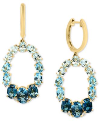 LALI Jewels - Multi-Topaz (7-1/5 ct. t.w.) & Diamond (1/20 ct. t.w.) Dangle Hoop Drop Earrings in 14k Gold
