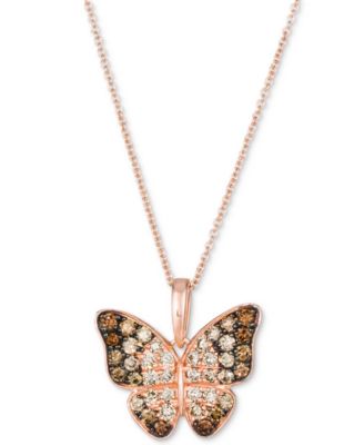 Le Vian - Ombr&eacute; Diamond (5/8 ct. t.w.) & Vanilla Diamond (1/10 ct. t.w.) Butterfly 18" Pendant Necklace in 14k Rose Gold