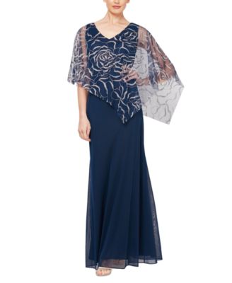SL Fashions - Cape-Overlay Evening Gown