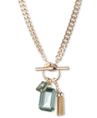 Lauren Ralph Lauren - Gold-Tone Chain Tassel & Color Crystal Multi-Charm 17" Pendant Necklace