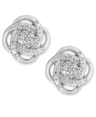 Macy's - Diamond Love Knot Stud Earrings in Sterling Silver (1/10 ct. t.w.)