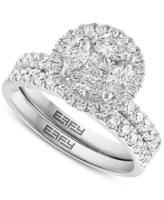 EFFY Collection - Diamond Multi-Cut Halo Cluster Bridal Set (1-1/2 ct. t.w.) in 14k White Gold