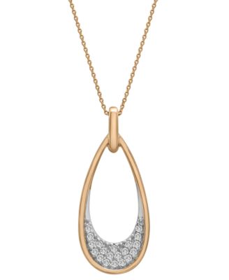 Wrapped - Diamond Oval Pav&eacute; Pendant Necklace (1/6 ct. t.w.) in 14k Gold, 16" + 2" extender