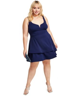 B Darlin - Trendy Plus Size Notched-Neck Tiered-Hem Dress