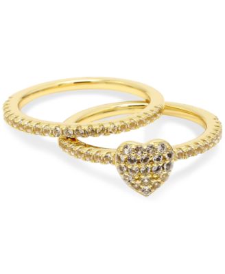 Macy's - 2-Pc. Set White Topaz Heart Rings (1/3 ct. t.w.) in 14k Gold-Plated Sterling Silver