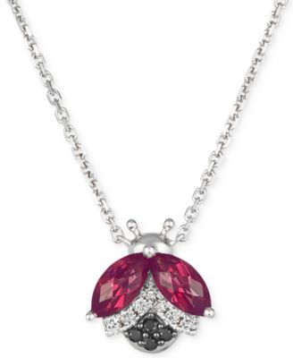 Le Vian - Raspberry Rhodolite (1-1/6 ct. t.w.) & Diamond (1/10 ct. t.w.) Ladybug Adjustable 19" Pendant Necklace in 14k White Gold