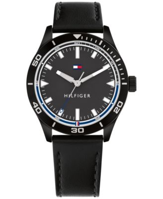 Tommy Hilfiger - Men's Black Leather Strap Watch 38mm