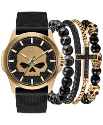 American Exchange - Men's Black Silicone Strap Watch 47mm Gift Set