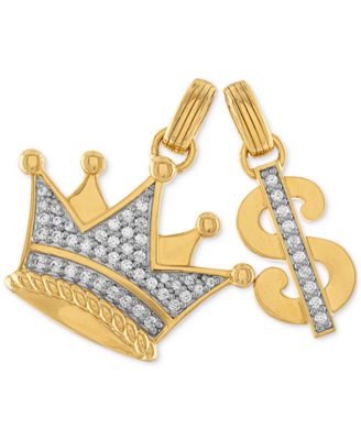 Esquire Men's Jewelry - 2-Pc. Set Cubic Zirconia Crown and Dollar Sign Pendants in 14k Gold-Plated Sterling Silver