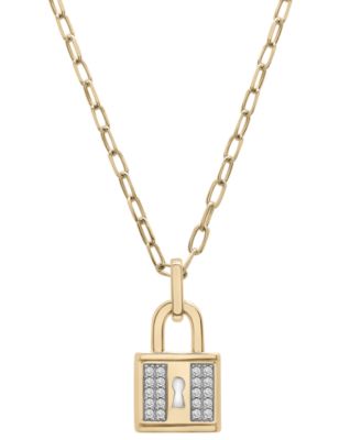 Wrapped - Diamond Padlock 18" Pendant Necklace (1/6 ct. t.w.) in 14k Gold-Plated Sterling Silver