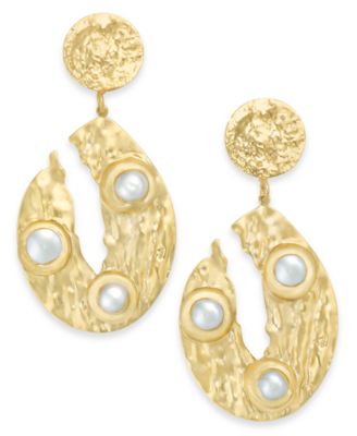 Lola Ade - 18k Gold-Plated Sterling Silver Hammered Imitation Pearl Drop Earrings