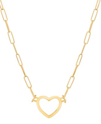 Italian Gold - Open Heart Paperclip Link 18" Pendant Necklace in 14k Gold-Plated Sterling Silver
