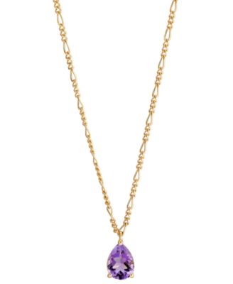 Macy's - Amethyst Pear Solitaire Pendant Necklace (1 ct. t.w.) in 14k Gold-Plated Sterling Silver, 16" + 2" extender