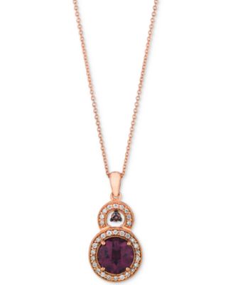 Le Vian - Raspberry Rhodolite (2-1/5 ct. t.w.) & Diamond (1/4 ct. t.w.) Halo 18" Pendant Necklace in 14k Rose Gold