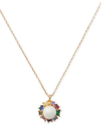 kate spade new york - Silver-Tone Candy Shop Imitation Pearl Halo Pendant Necklace, 17" + 3" extender