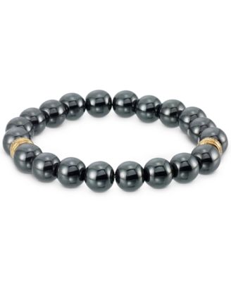 LEGACY for MEN by Simone I. Smith - Hematite Bead Stretch Bracelet in Yellow Ion-Plated Stainless Steel