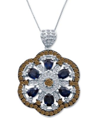 Le Vian - Blueberry Sapphire (2-1/5 ct. t.w.) & Diamond (1-5/8 ct. t.w.) Openwork Flower 18" Pendant Necklace in 14k White Gold