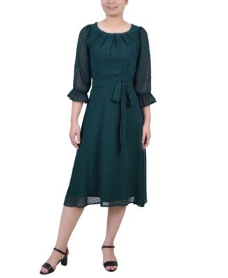 NY Collection - Petite Belted Swiss Dot Dress