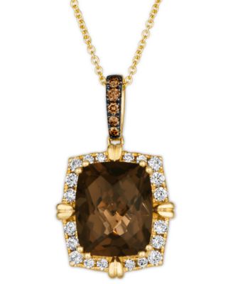 Le Vian - Chocolate Quartz (4 ct. t.w.) & Diamond (1/3 ct. t.w.) Adjustable 20" Pendant Necklace in 14k Gold