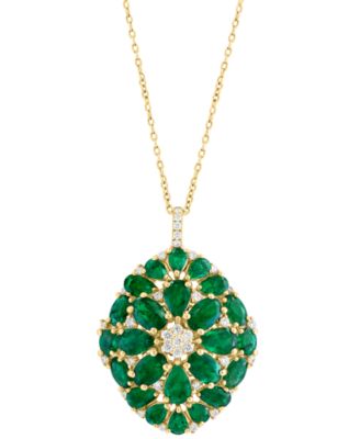EFFY Collection - Emerald (6-1/4 ct. t.w.) & Diamond (3/8 ct. t.w.) Flower Cluster 18" Pendant Necklace in 14k Gold