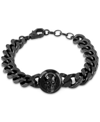Philipp Plein - Black-Tone IP Stainless Steel 3D $kull Cuban Link Bracelet