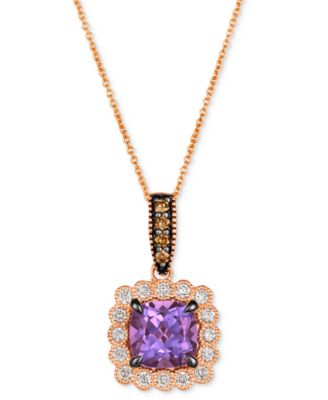 Le Vian - Grape Amethyst (2-1/8 ct. t.w.) & Diamond (3/8 ct. t.w.) Halo Pendant Necklace in 14k Rose Gold, 18" + 2" extender