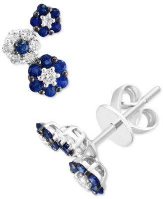 LALI Jewels - Sapphire (1/2 ct. t.w.) & Diamond (1/5 ct. t.w.) Flower Cluster Stud Earrings in 14k White Gold