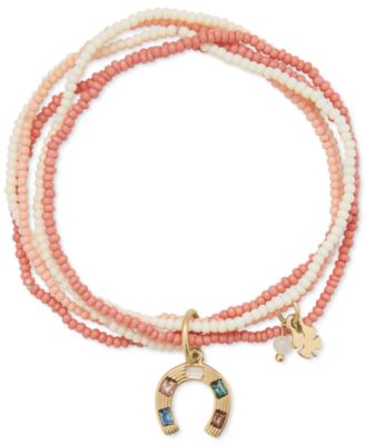 Lucky Brand - Gold-Tone Stone Horseshoe Multi-Strand Stretch Bracelet