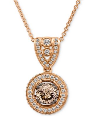 Le Vian - Chocolatier&reg; Chocolate Diamond (5/8 ct. t.w.) & Vanilla Diamond (3/8 ct. t.w.) Halo 18" Pendant Necklace in 14k Rose Gold