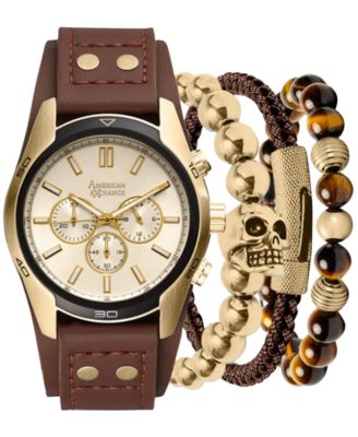 American Exchange - Men's Brown Strap Watch 45mm Gift Set