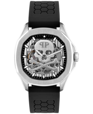 Philipp Plein - Men's Automatic Skeleton Spectre Black Silicone Strap Watch 42mm