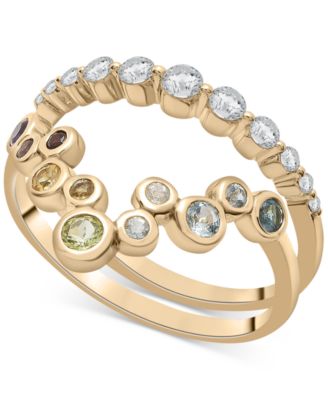 Macy's - 2-Pc. Set Multi-Gemstone Bezel & Accent Rings (3/4 ct. t.w.) in 14k Gold-Plated Sterling Silver