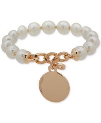 Anne Klein - Gold-Tone Imitation-Pearl Stretch Charm Bracelet