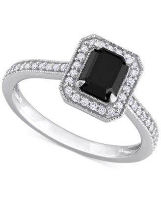 Macy's - Black Diamond (1 ct. t.w.) & White Diamond (1/4 ct. t.w.) Emerald-Cut Engagement Ring in 14k White Gold