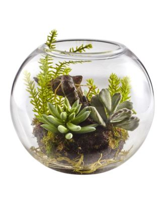 Nearly Natural - Mixed Succulent Artificial Garden with Glass Vase