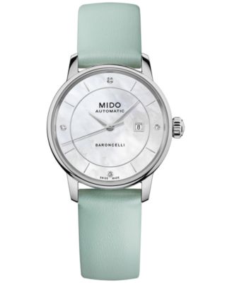 Mido - Women's Swiss Automatic Baroncelli Diamond Accent Interchangeable Leather Strap Watch 30mm Gift Set