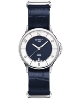 Certina - Women's Swiss DS-6 Blue Leather Strap Watch 35mm