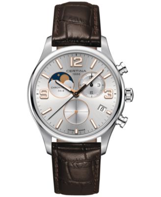 Certina - Men's Swiss Chronograph DS-8 Moon Phase Brown Leather Strap Watch 42mm