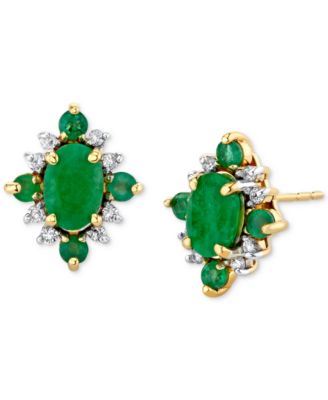 Macy's - Emerald (1-1/3 ct. t.w.) & Diamond (1/8 ct. t.w.) Cluster Stud Earrings in 10k Gold