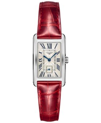 Longines - Women's Swiss DolceVita Red Leather Strap Watch 23x37mm