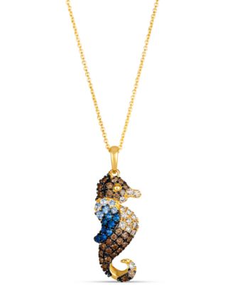 Le Vian - Multi-Gemstone (1/4 ct. t.w.) & Chocolate Ombr&eacute; Diamond (1/2 ct. t.w.) Seahorse Pendant Necklace in 14k Gold, 18" + 2" extender