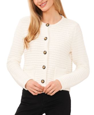 CeCe - Women's Textured Knit Patch Pocket Cardigan