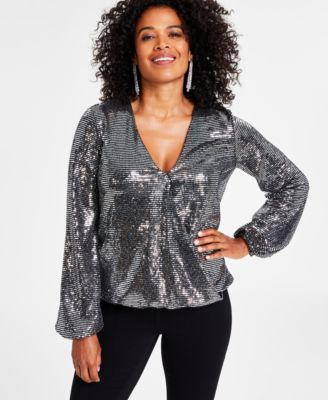 I.N.C. International Concepts - Women's Surplice-Neck Metallic Top