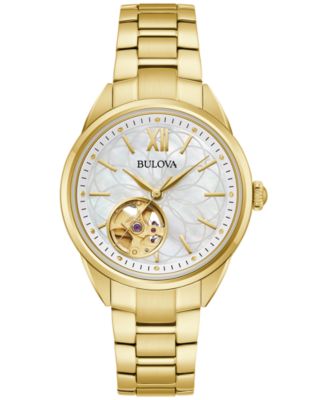 Bulova - Women's Automatic Classic Sutton Gold-Tone Stainless Steel Bracelet Watch 35mm