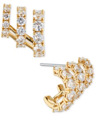 AJOA - Gold-Tone Cubic Zirconia Small Illusion C-Hoop Earrings, .5"