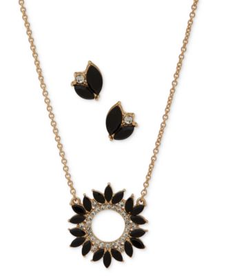 Anne Klein - Gold-Tone Jet Crystal Cluster Pendant Necklace & Drop Earrings Set