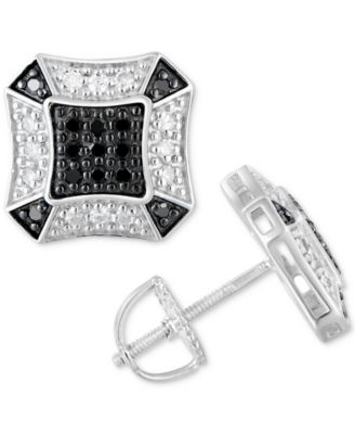Macy's - Men's White and Black Diamond Cluster Stud Earrings (1/4 ct. t.w.) in Sterling Silver